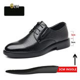 Ascenso - Men's 8 CM Height Increasing Black Split Leather Oxford Dress Shoes - Ashour Shoes