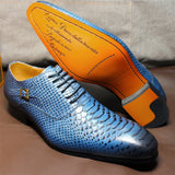 Distinto - Men's Luxury Blue Genuine Leather Snake Print Oxford Dress Shoes - Ashour Shoes