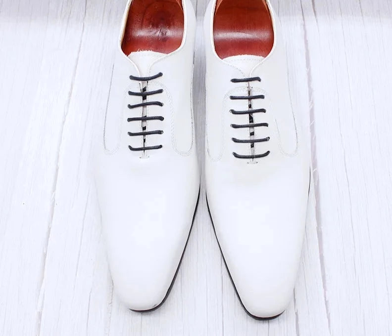 il Blanko - Men's White Leather Oxford Dress Shoes (Whole Cut Oxfords) - Ashour Shoes