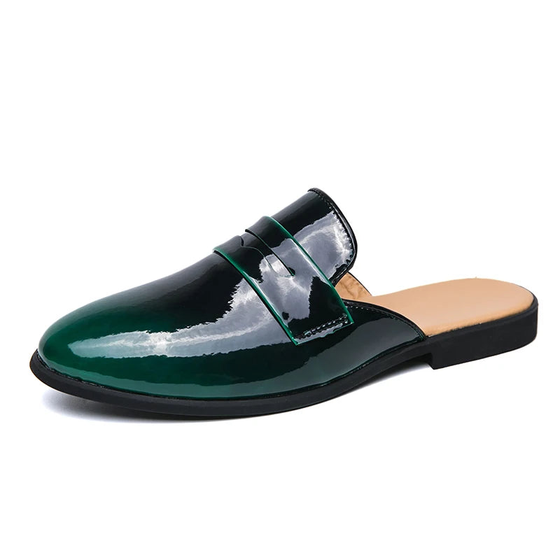 Summer Half Shoes for Men Black Loafers Slippers Patent Leather Mens Casual Driving Shoes Lightweight Flats Mules Slides Sandals - Ashour Shoes