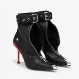 POX5 - Red bottom Stiletto shoes for women with a buckle and a zipper closure - Ashour Shoes