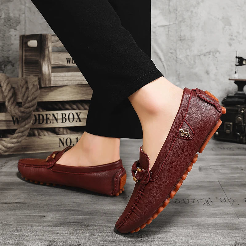 Rubino - Men's Stylish Wine Red PU Leather Driving Loafers - Ashour Shoes