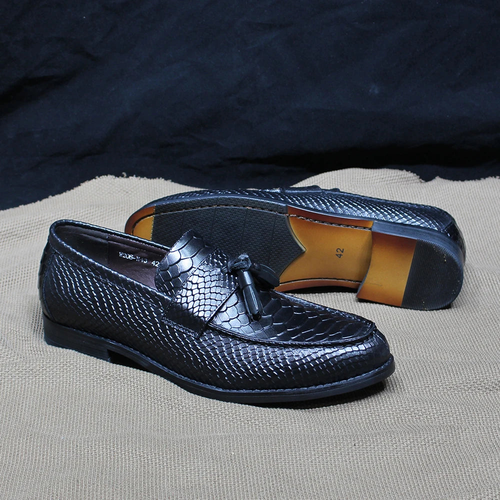 Alino - crocodile print tassel leather loafers for men - Ashour Shoes