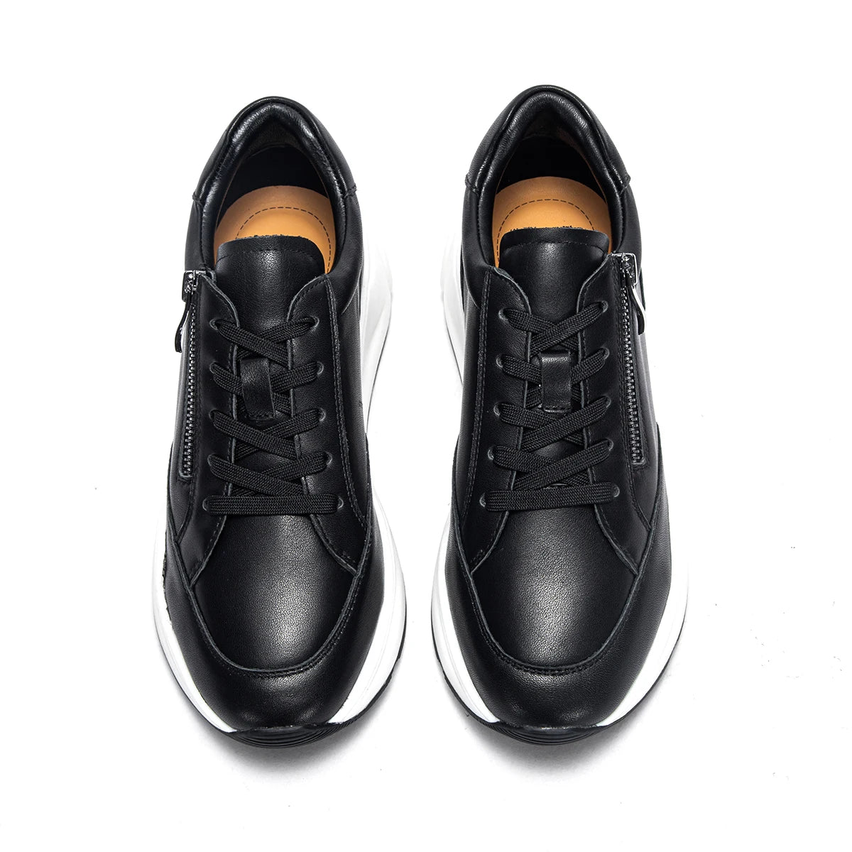 Zenith - Women's Casual Leather Platform Sneakers with Side Zipper - Ashour Shoes