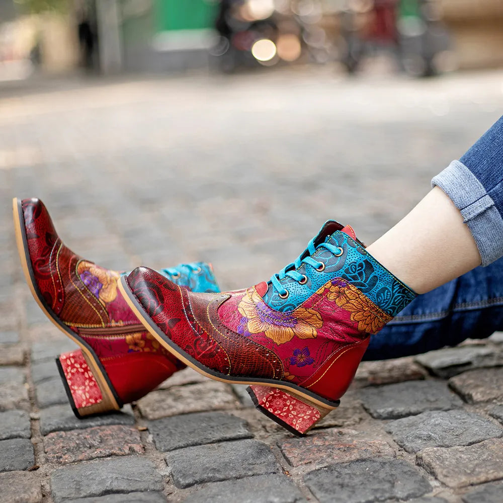 Konzoy2 - Retro Painted Clasp Leather Boots for Women - Ashour Shoes