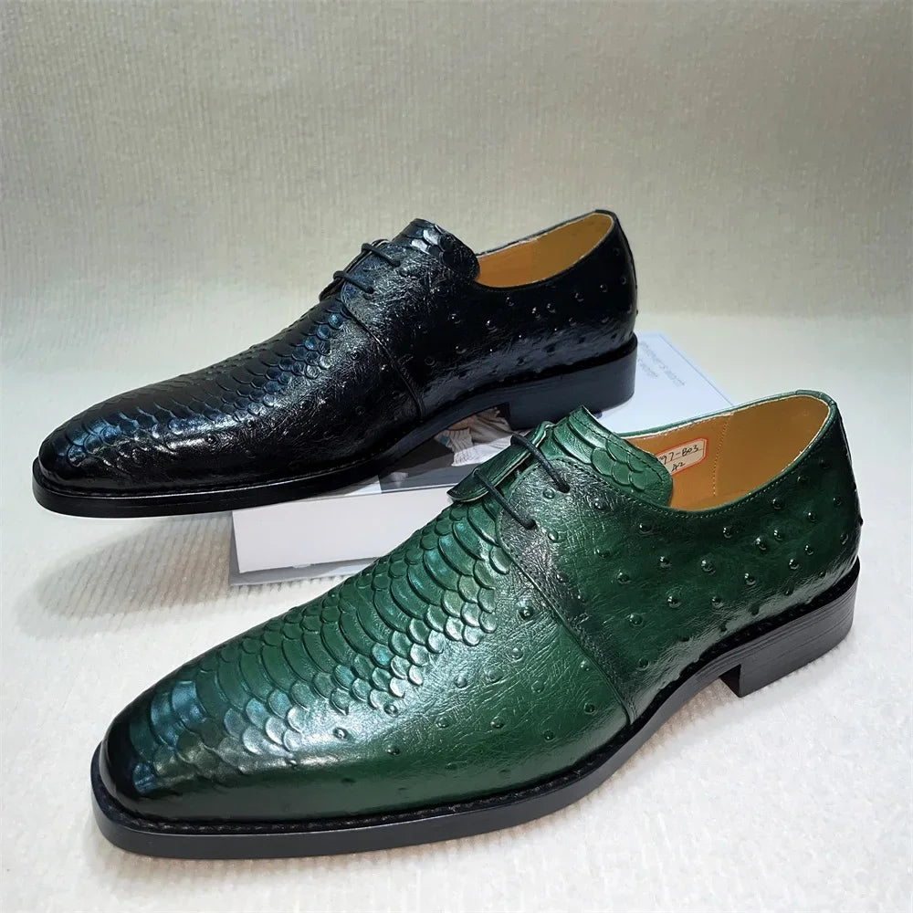 Orsano – Men’s Ostrich-Print Leather Oxford Shoes – Genuine Leather Dress Shoes - Ashour Shoes