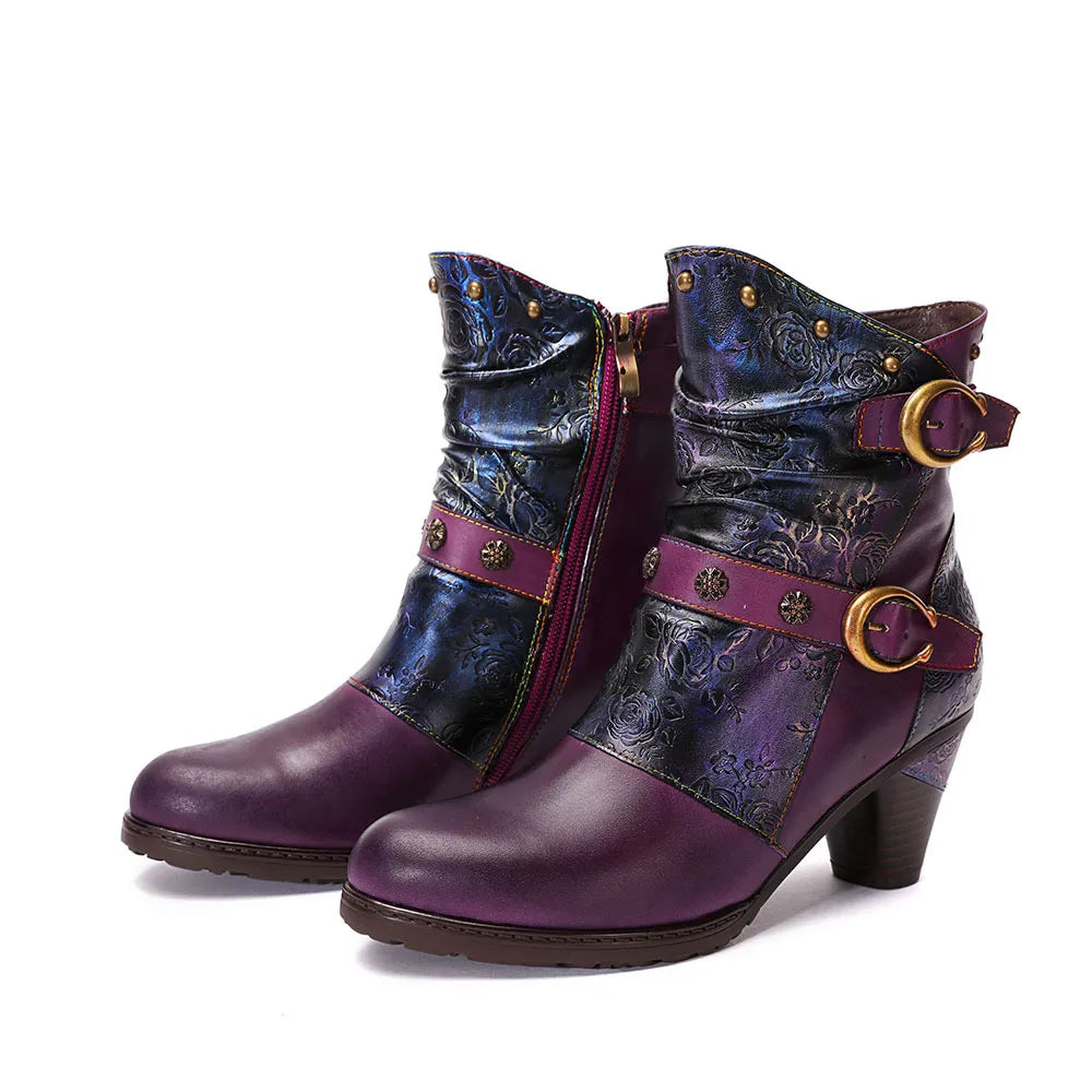 Armino - Retro Painted clasp leather boots for women