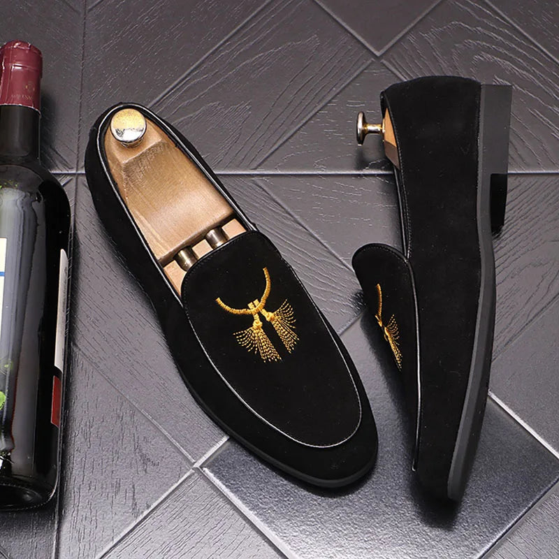 Xiya - Suede leather embroidered loafers for men - Ashour Shoes