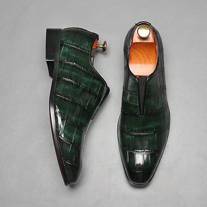 Distinto - Men's Luxury Crocodile Embossed Pointed Toe Slip-On Loafers
