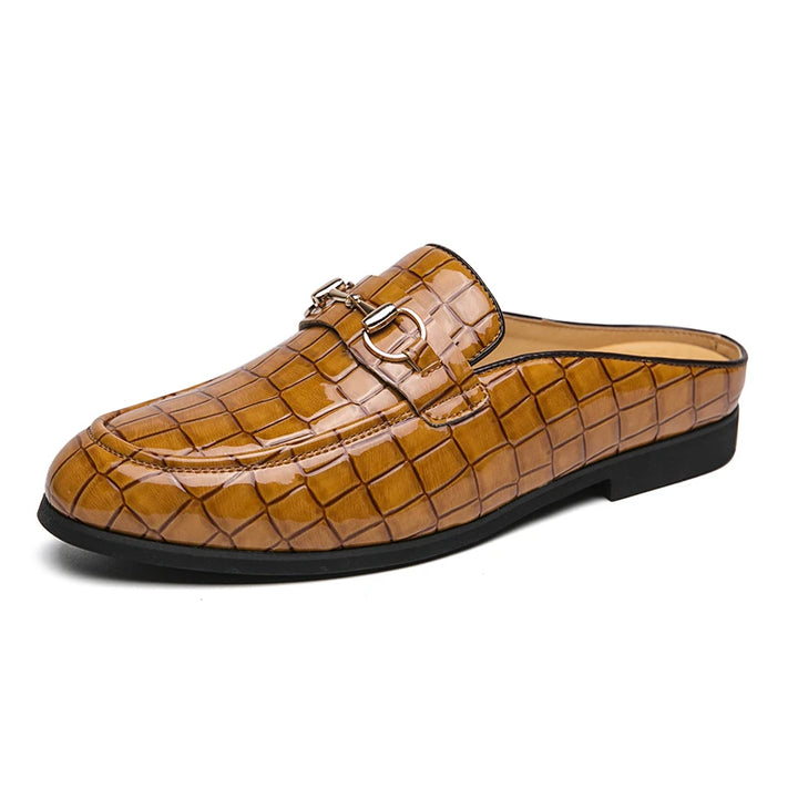 The Tamer 2 - Leather Men’s Mules/ backless loafers with an alligator print - Ashour Shoes