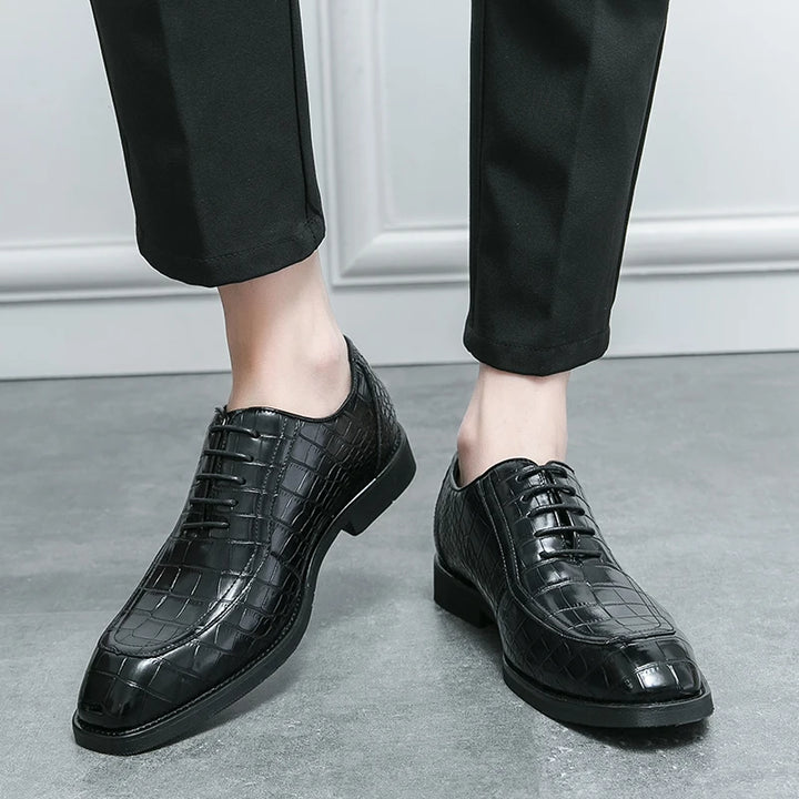 Caimano - Men's Glossy Alligator Embossed Square Toe Oxford Dress Shoes