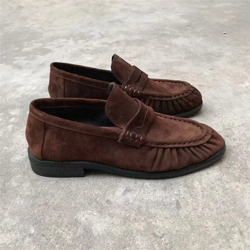 Lassa - French Retro Handmade Calf Leather Flats for Women – Slip-On Casual Shoes - Ashour Shoes