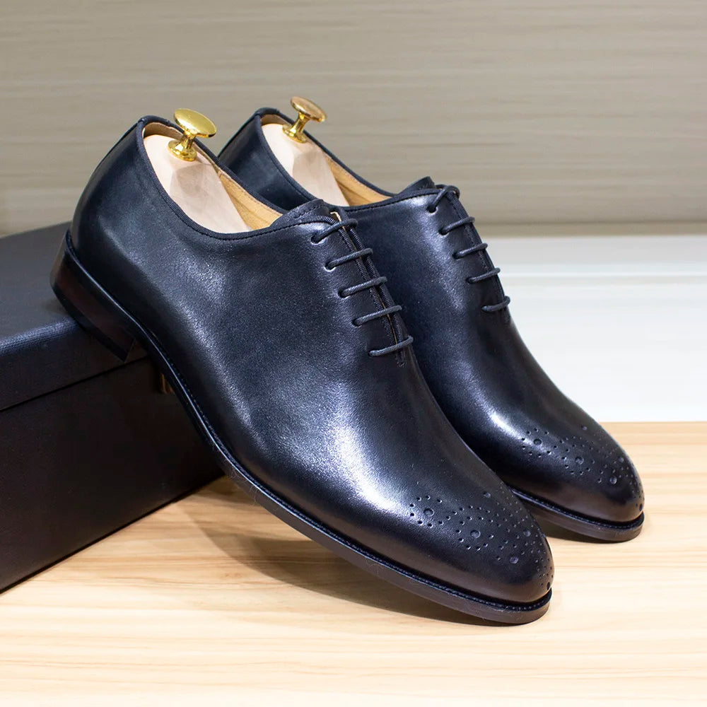 Maestro - Men's Premium Leather Brogue Cap Toe Oxford Dress Shoes - Ashour Shoes