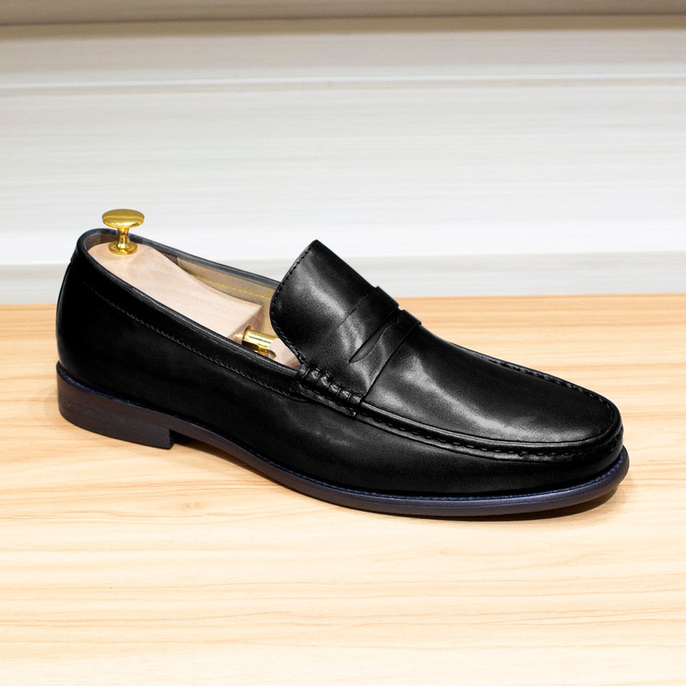 Sfarzo - Luxury Men's Leather Penny Loafers (Blue or Black) - Ashour Shoes