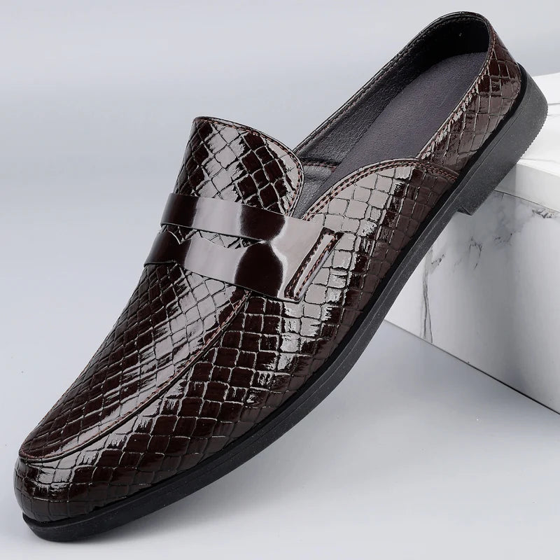 Lucido - Men's Patent Croc-Effect Slip-on Mule Loafers - Ashour Shoes