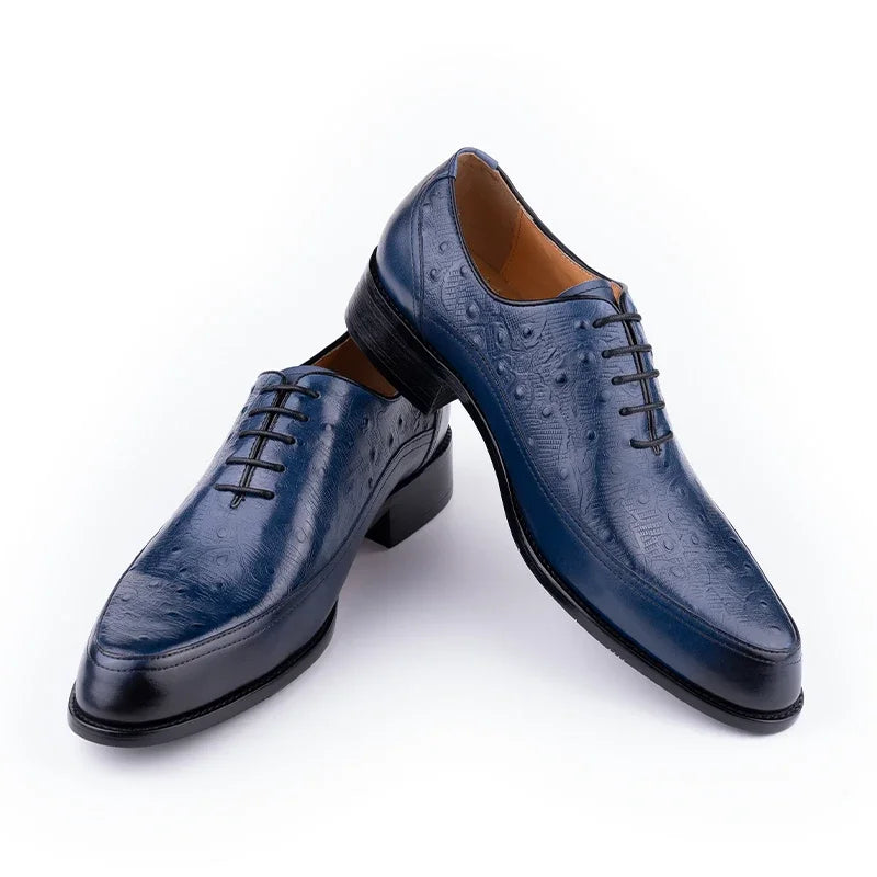 Distinto - Men's Luxury Black Ostrich Print Leather Oxford Dress Shoes - Ashour Shoes