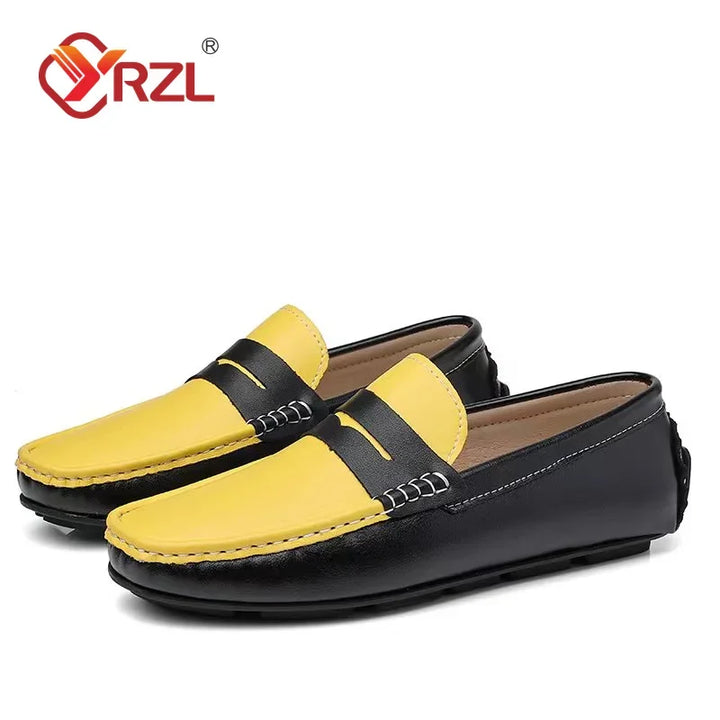 Stile - Men's Two-Tone Genuine Leather Driving Moccasins - Ashour Shoes