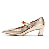 Argento - Women's Elegant Leather Mary Jane Pumps with Chain Detail - Ashour Shoes