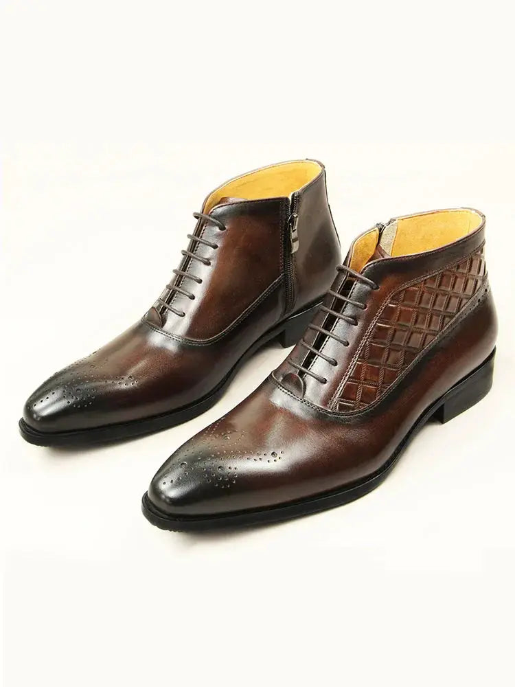 The chiaro 4 - Men's Two tone alligator print and plain leather boots (zipper) - Ashour Shoes