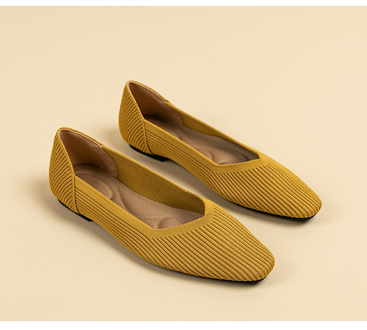 The EcoStride - Square-Toe V-Cut Flats Cruelty-free footwear For Women - Ashour Shoes