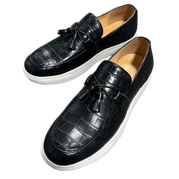 The Vulcanize 3 - Crocodile Pattern Leather Tassel Loafers with a sneaker outsole for men