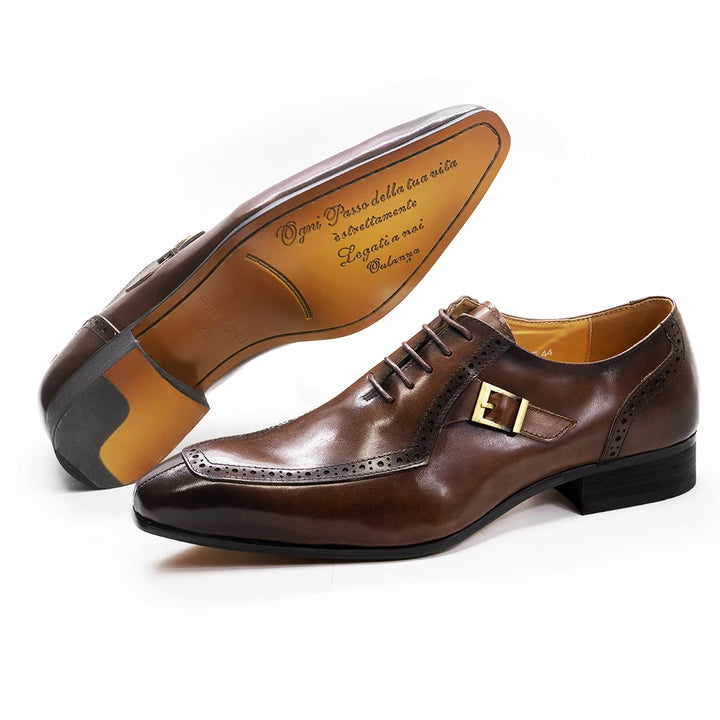 La Fibbia - Men's Luxury single buckle leather oxford dress shoes - Ashour Shoes