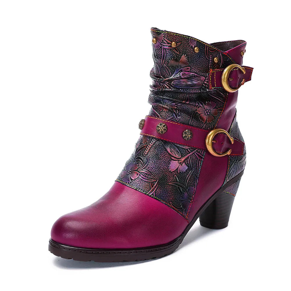 Armino - Retro Painted clasp leather boots for women - Ashour Shoes