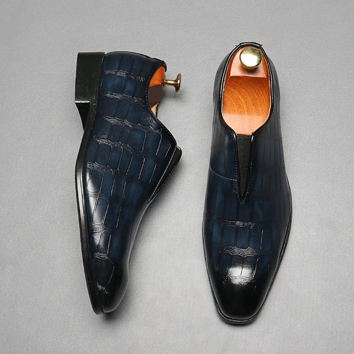Distinto - Men's Luxury Crocodile Embossed Pointed Toe Slip-On Loafers