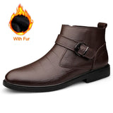 Stile - Men's Embossed Leather Buckle Ankle Boots - Ashour Shoes