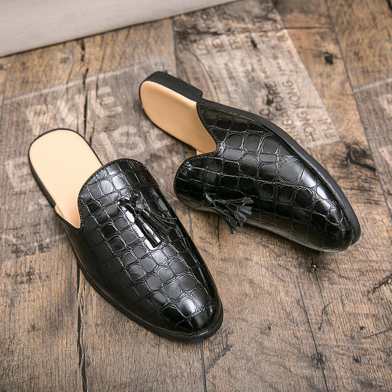 Momo A - Tassel patent leather mules for men/Stylish open back loafers