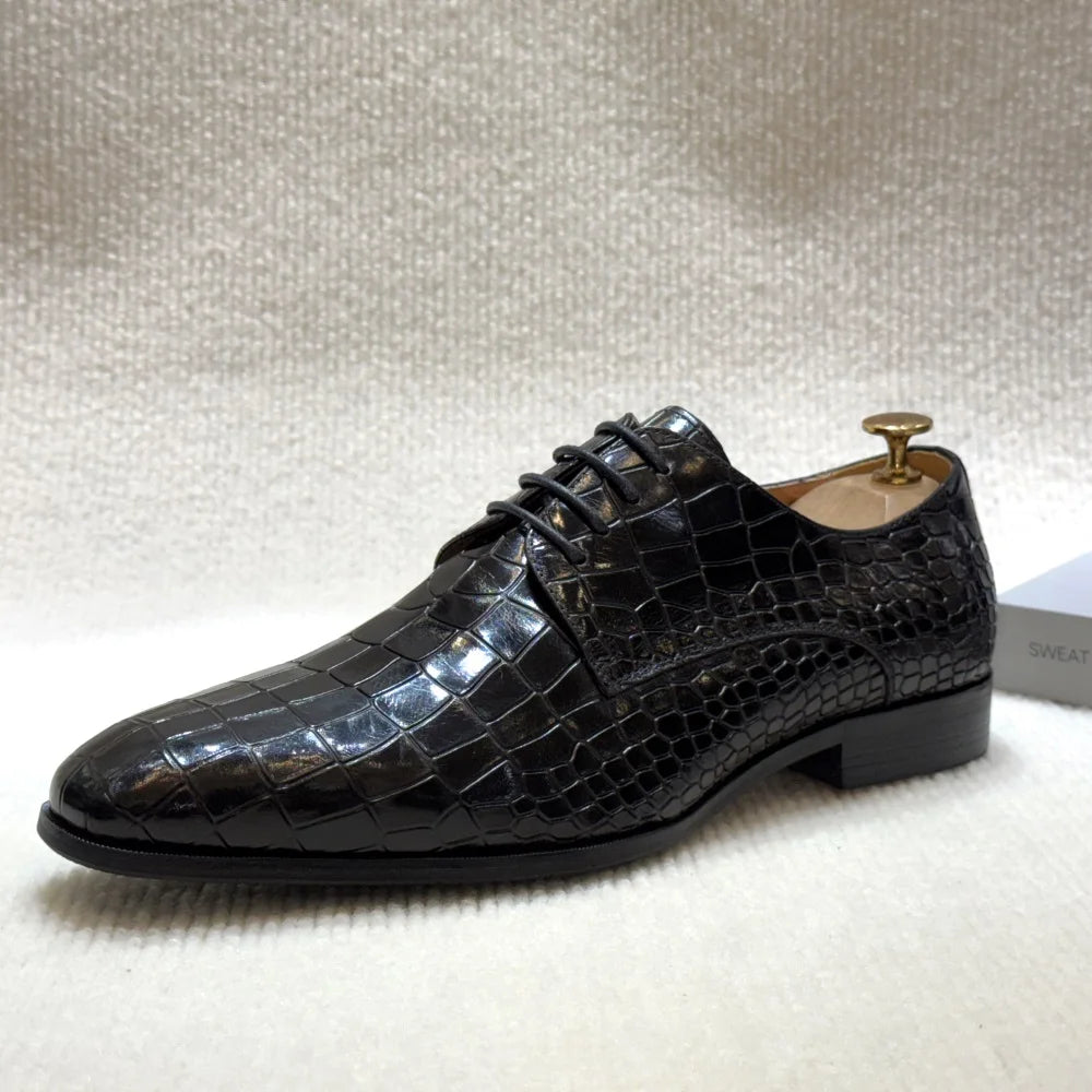 Stilista - Men's Luxury Crocodile Embossed Leather Derby Dress Shoes - Ashour Shoes