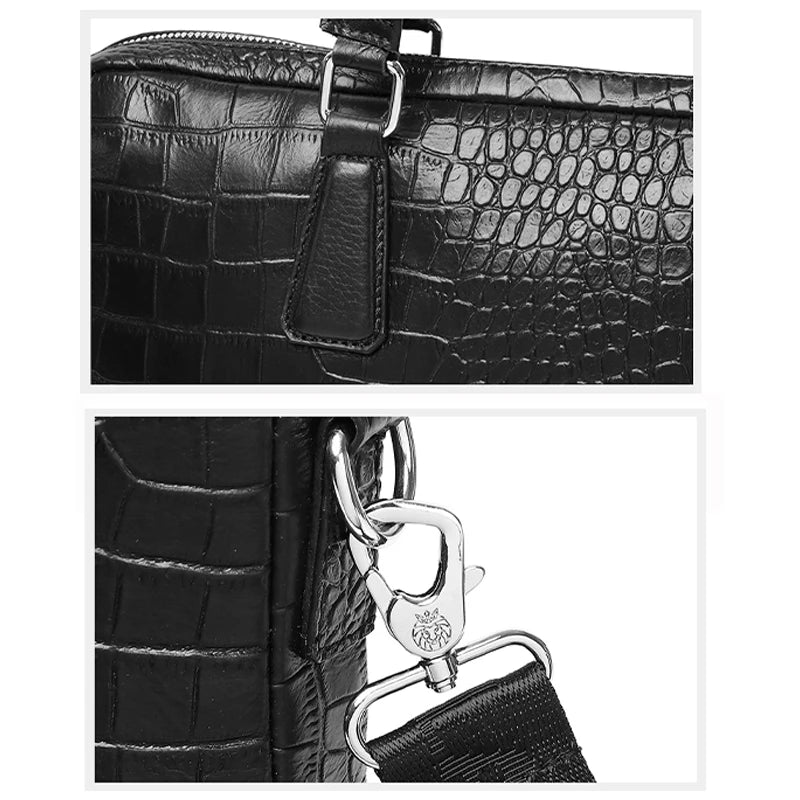 Recondia - Men's Crocodile print Leather shoulder bag – Elegant 14-Inch Laptop cross body Bag - Ashour Shoes