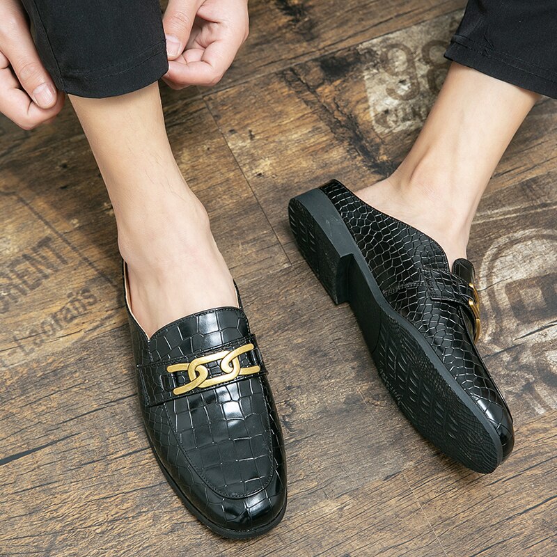 il lusso M - Crocodile Pattern Leather Mules backless loafers/Slippers for Men - Ashour Shoes