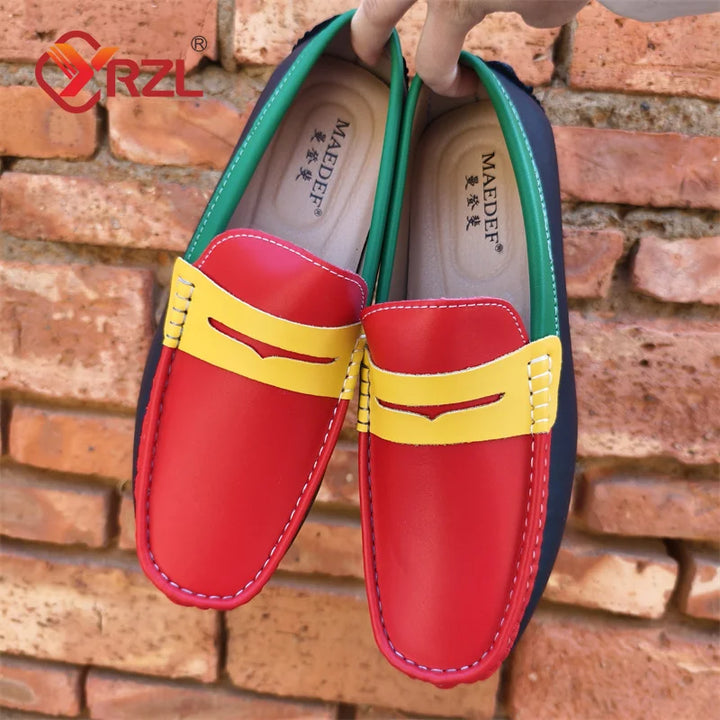 Stile - Men's Two-Tone Genuine Leather Driving Moccasins - Ashour Shoes