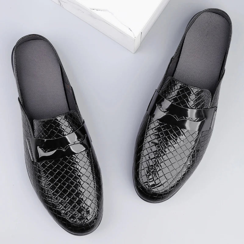 Lucido - Men's Patent Croc-Effect Slip-on Mule Loafers - Ashour Shoes