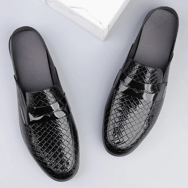 Lucido - Men's Patent Croc-Effect Slip-on Mule Loafers