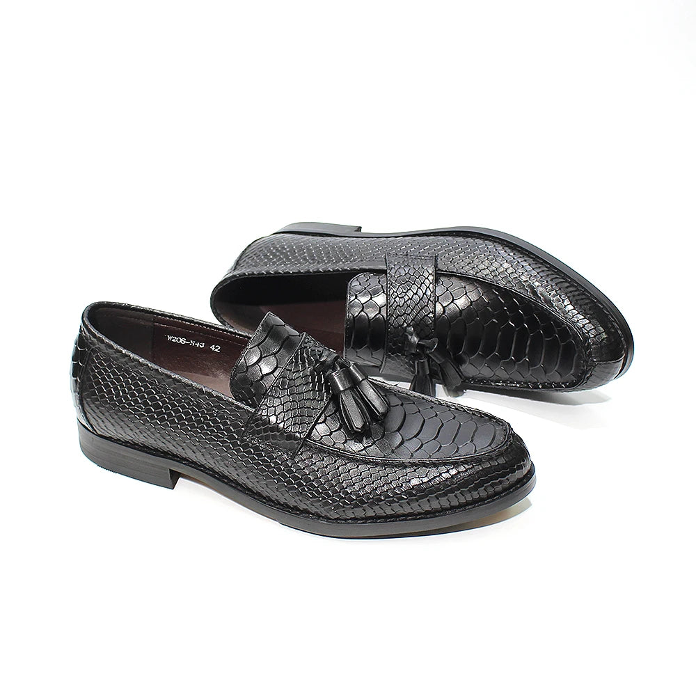 Alino - crocodile print tassel leather loafers for men - Ashour Shoes