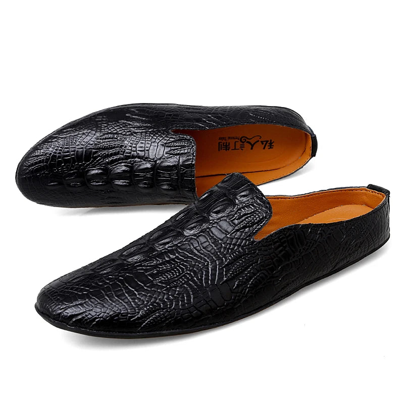 Eleganza - Men's Blue Crocodile Embossed Leather Loafers - Ashour Shoes