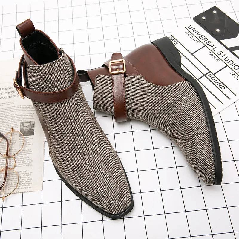 Wibo - Fashion suede leather boots for men with buckle/belt detail - Ashour Shoes