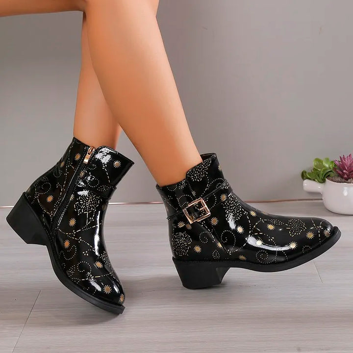 Rivet - Floral Pattern booties for women with a clasp - Ashour Shoes