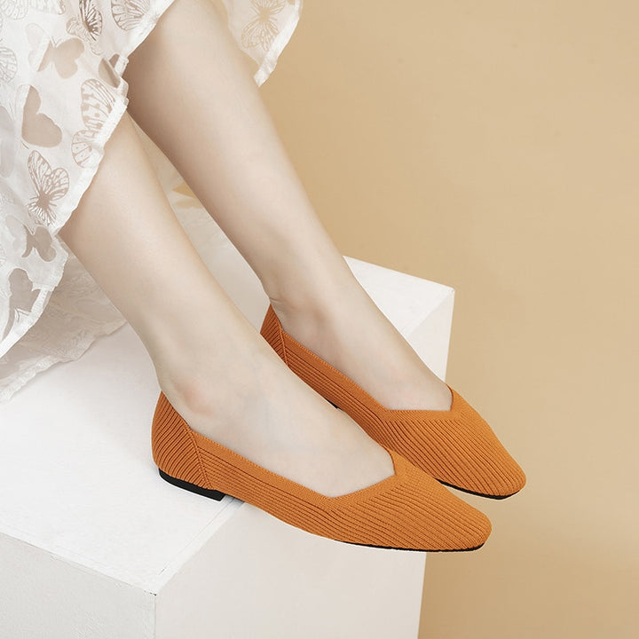 The EcoStride - Square-Toe V-Cut Flats Cruelty-free footwear For Women - Ashour Shoes