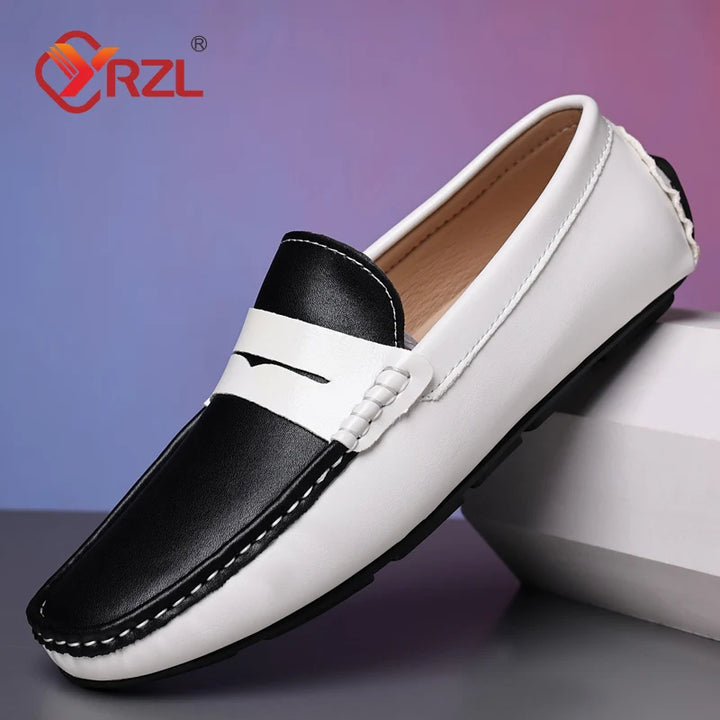 Stile - Men's Two-Tone Genuine Leather Driving Moccasins - Ashour Shoes