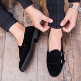 Duca - Men's Black Suede Pointed Toe Double Monk Strap Dress Shoes - Ashour Shoes