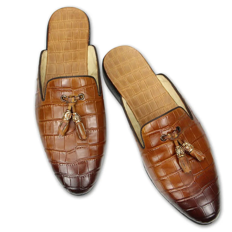 Drillo 2 - Alligator print leather mules/Backless loafers for men - Ashour Shoes