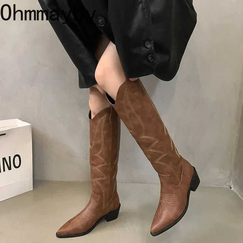 CBG - Vegan leather long cowboy boots for women