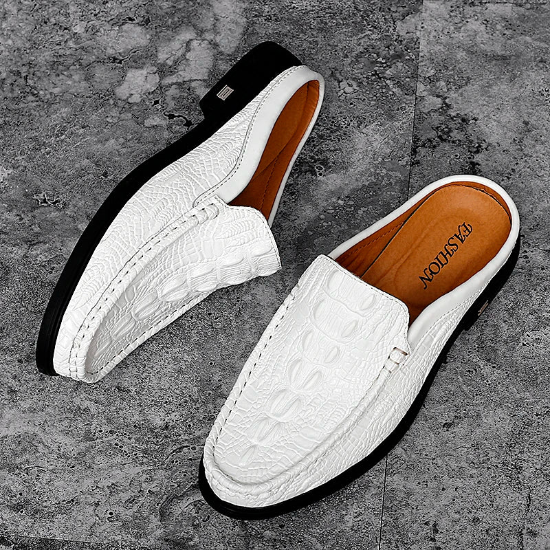 Neravo – Men’s Crocodile & Alligator pattern leather Mules. Backless Slip-On - Ashour Shoes