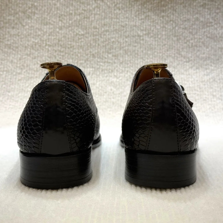 Distinto - Men's Fashionable Snake-Embossed Leather Buckled Derby Shoes