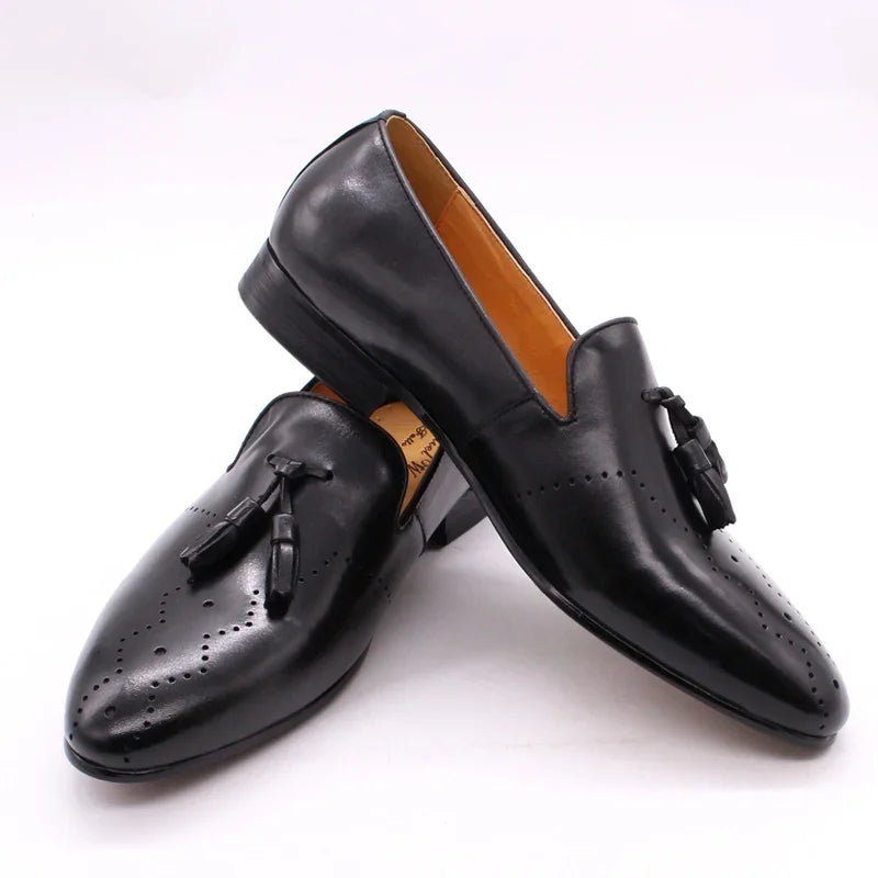 Bravino – Men’s Genuine Leather Tassel Loafers. Hand-Finished Dress Shoes