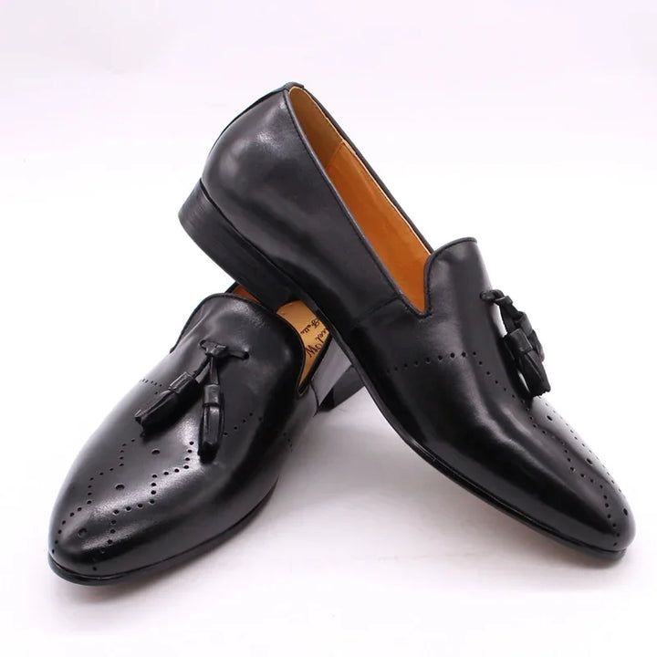 Bravino – Men’s Genuine Leather Tassel Loafers. Hand-Finished Dress Shoes