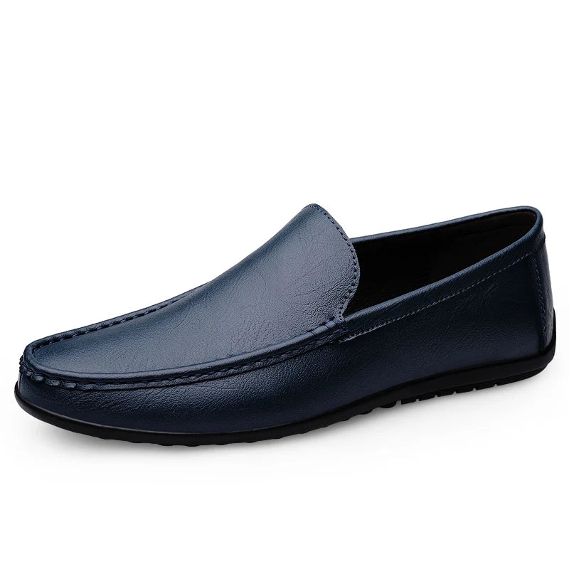 Azzurro - Men's Genuine Leather Slip-On Driving Loafers - Ashour Shoes